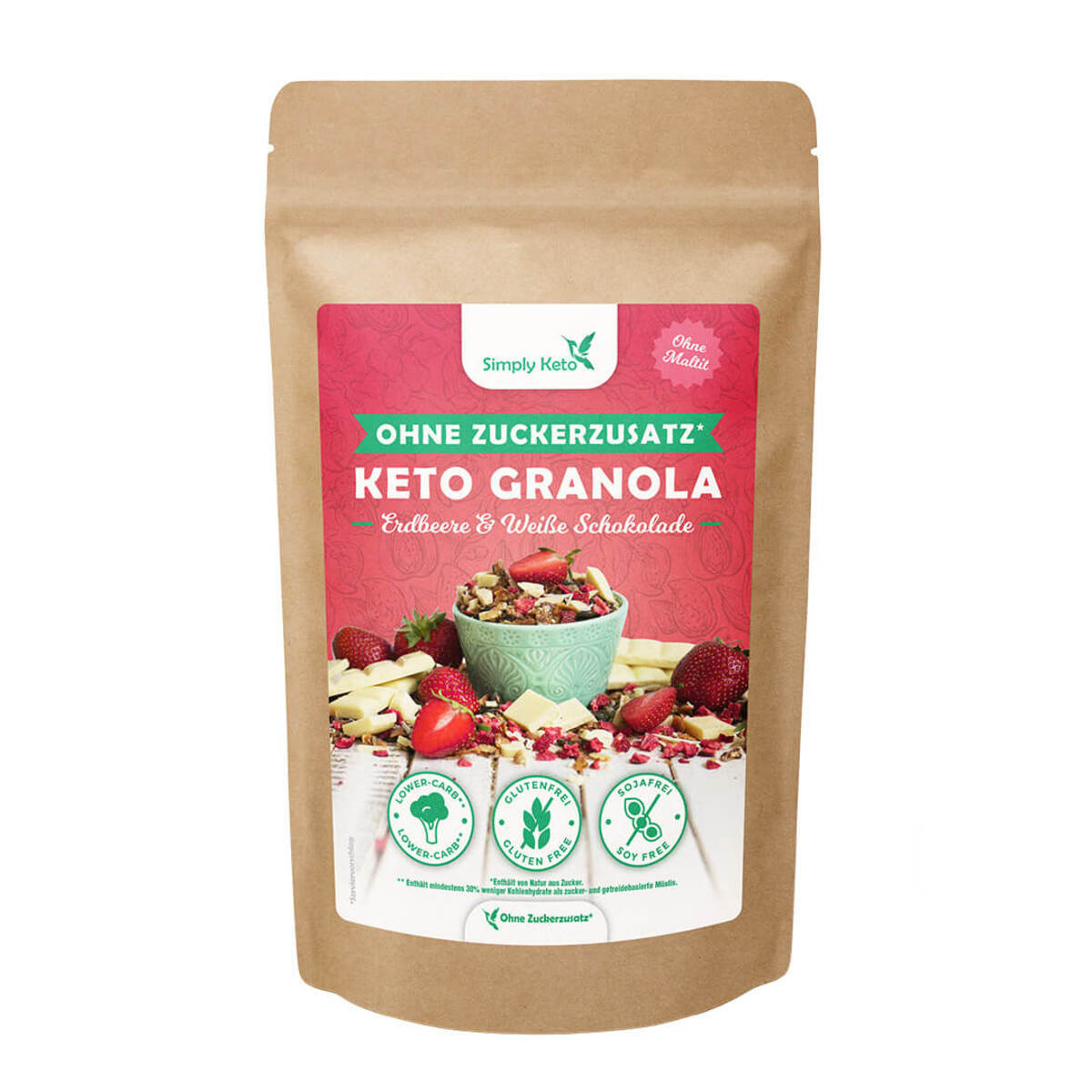 Simply Keto, Strawberry & White Chocolate Granola 250g